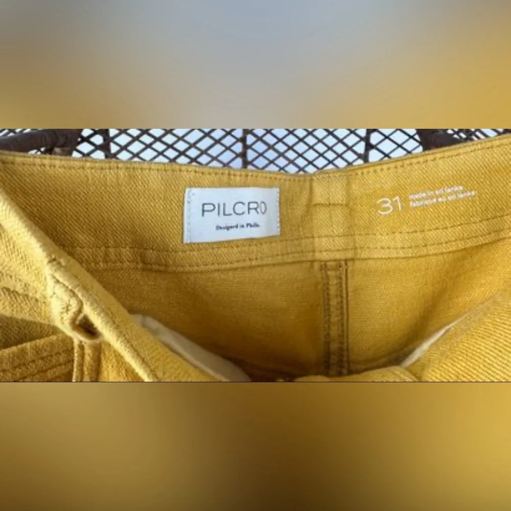 Pilcro Adi Linen Blend Crop Flare Pants Golden Spice Mid-Rise Wide Leg 31 NWT - Picture 6 of 8